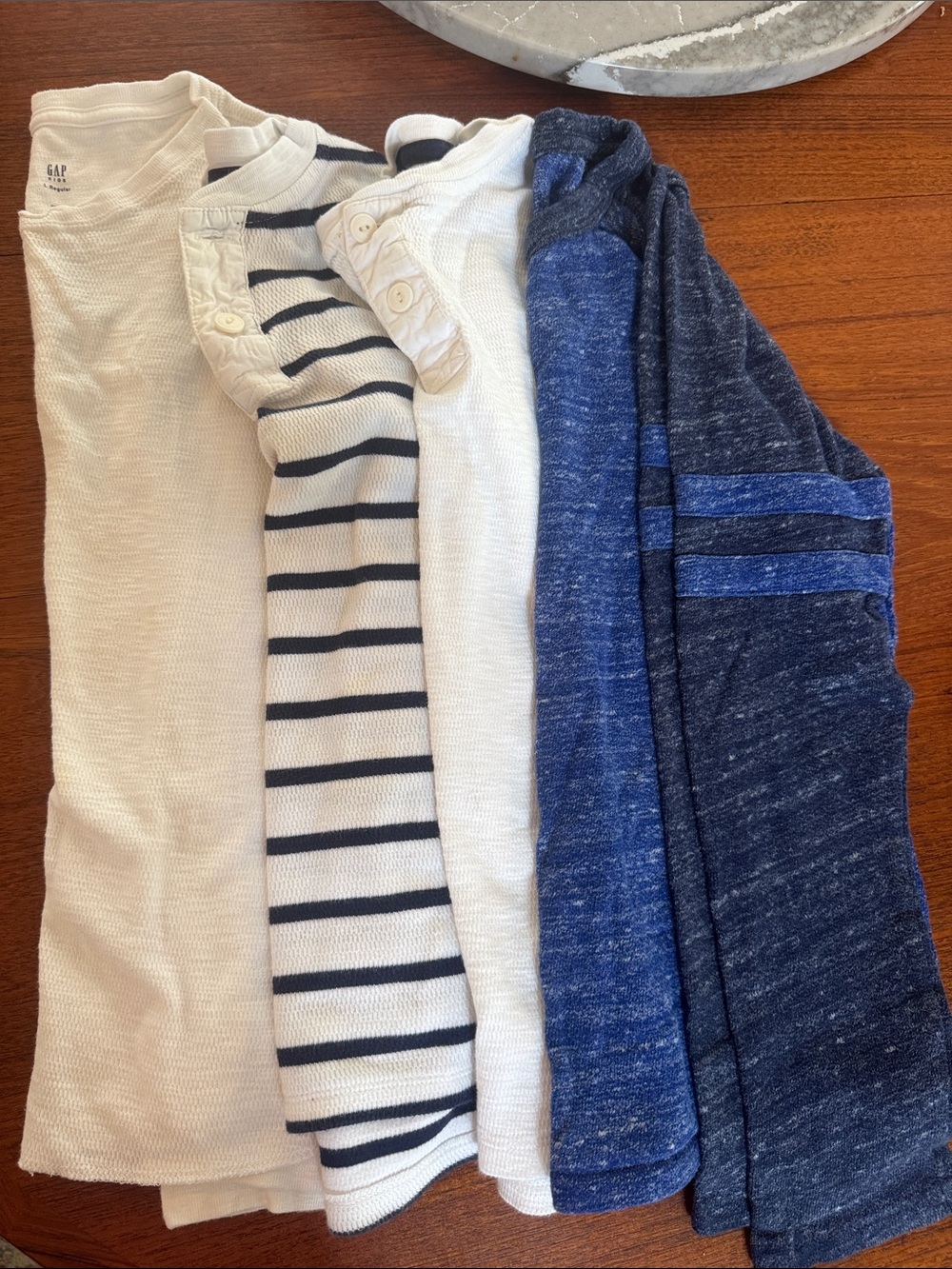 Set of 4 GAP Kids Long Sleeve Mix — White, Navy Stripe & Blue Raglan Tops